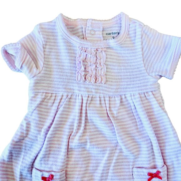 Carters Baby Girl Dress Bodysuit Pink Striped 3M Short Sleeve Ruffle Front - Picture 4 of 8